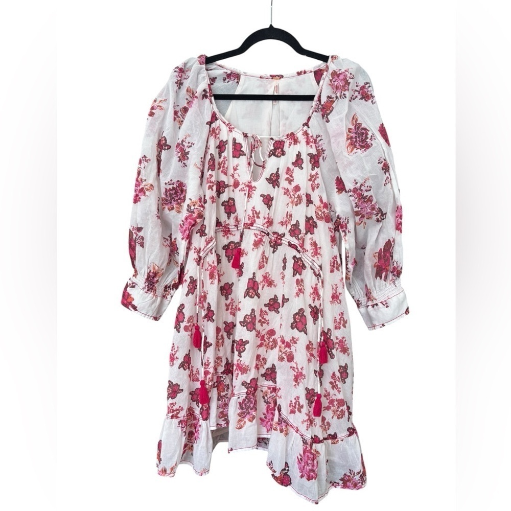 Free People Camilla Mini in Ivory Combo Magenta Pink Floral Long Sleeve Dress Sm - Picture 2 of 6